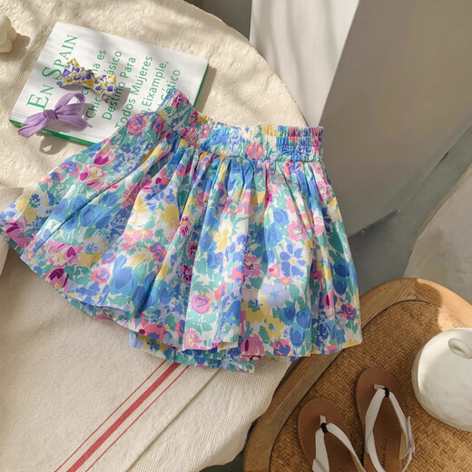 
Yuou 2025 summer new Korean children's floral shorts baby fashionable flower bud skirt and pants fashionable and versatile wide-leg women XHZ light purple floral 1105# 90 cm