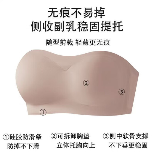 MiiOW 2025 New Strapless Bra Women's Thin Non-Slip Tube Top Seamless Wrapped Breast Anti-Lighting Push-Up Bra Elegant Black Single Piece (Upgraded Double Anti-Slip) S 75-95Jin Jin equals 0.5kg 32/70ABC