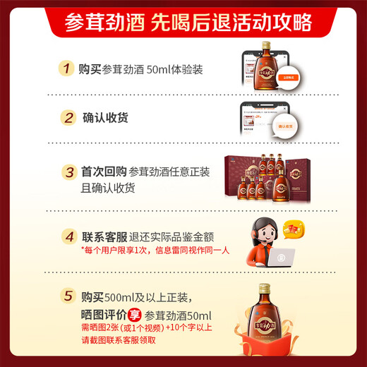 Jinpai 38 degrés Boîte cadeau à vin ginseng Collection de cadeaux haut de gamme et cadeau de vacances à vin Gift 38 degré 50 ml 1 bouteille Jinpai Ginseng Wine Experience Package