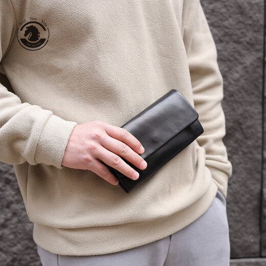 ANDSEEYOU large-capacity handbag for men, genuine leather long wallet, casual business clutch, leather wallet zipper mobile phone bag