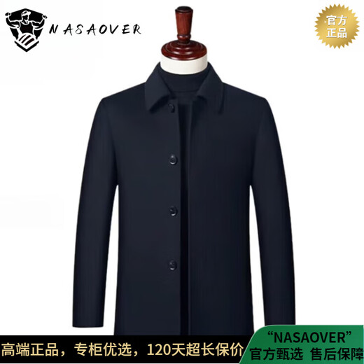 Nasaover Light Luxury Men's veste d'hiver court 100% pur en laine en laine en laine de laine d'âge moyen épaissie de veste d'hiver chaude bleu marine masculin m