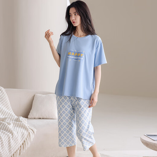 
Modal pajamas for women in summer pure cotton 2025 new short-sleeved cropped trousers with chest pads for outdoor wear for women's suits 9215 pure cotton short-sleeved cropped trousers M Recommended 80-100Jin [Jin equals 0.5 kg]