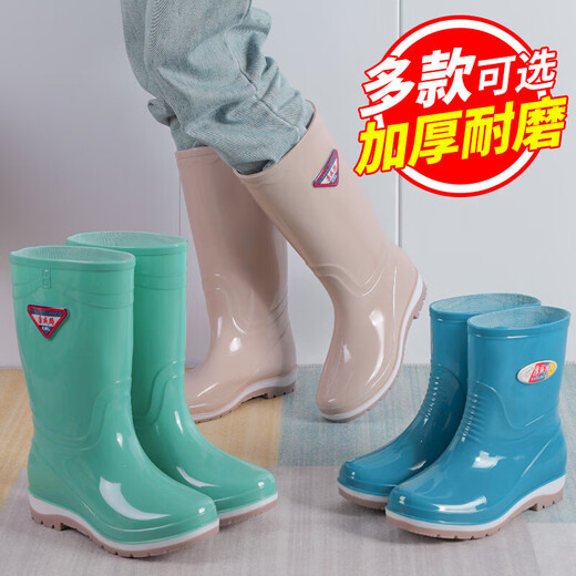 Botas de lluvia para mujeres, cuatro estaciones, tubo medio de uso general y alto, tubo bajo, más terciopelo, zapatos calientes, no impermeables, zapatos de goma de tubo largo de cocina, sobrepachados [engrosado] 317 Tubo alto Khaki 37
