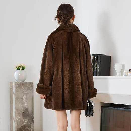 
Winter home brand imported fur mink coat for women's whole mink medium-length vertical lapel mink coat for women's cloak style, brown color, one size 180Jin [Jin equals 0.5 kg] (cloak loose version)