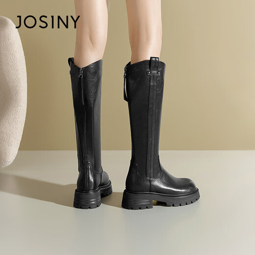 Zhuoshini thick-soled boots for women in autumn and winter plus velvet tall knight boots for small people, no more than knee boots, black 36