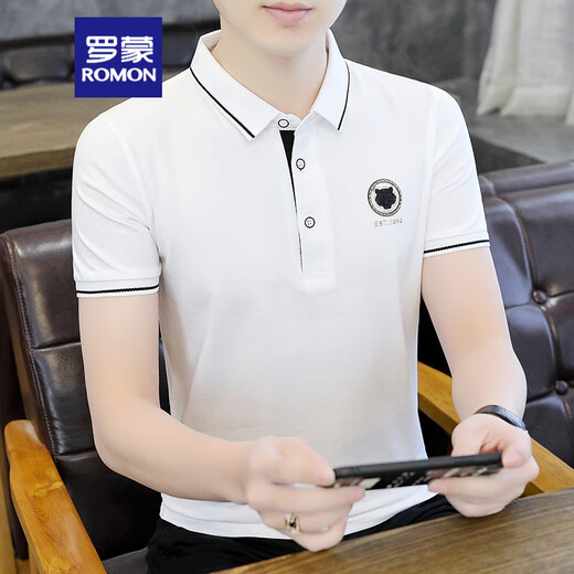 ROMON short-sleeved T-shirt for men 2025 new summer new youth simple trend half-sleeved lapel Polo shirt clothes K12801 white M