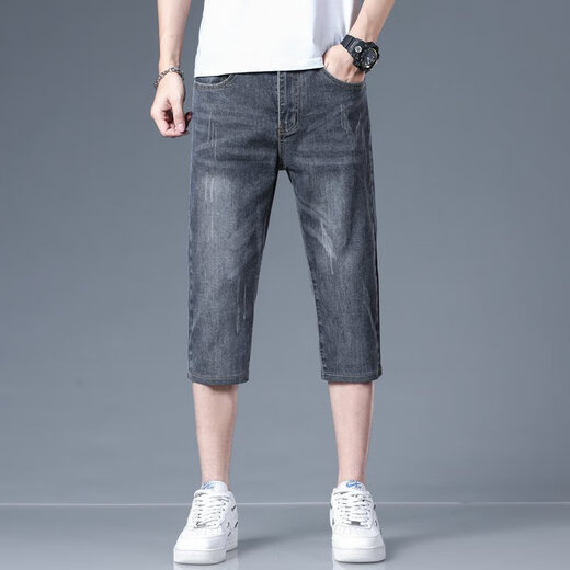 Qiao Shihui 2-Pack-Denim-Shorts Herren Sommer Dünnes mittelschließendes Geschäft Gerade lose Casual-Reithosen Kumpelhose-722 Blaugrau + 722 Hellblau 40 (3 Fuß)