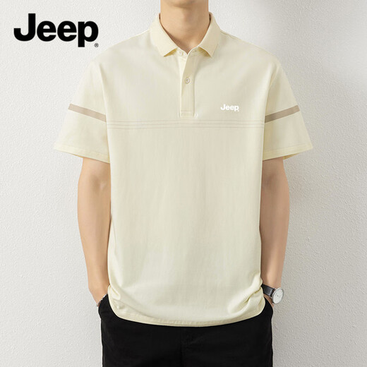 JEEP吉普短袖t恤男士polo衫夏季冰丝薄款宽松翻领体恤休闲上衣服J 7036黑色 M