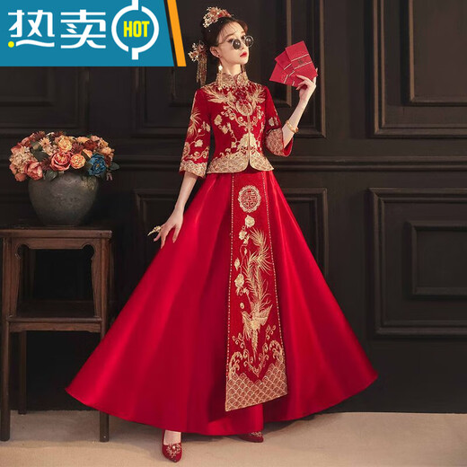 
Shantoulin Village Wedding Dress, Phoenix Crown, Greet, Xiuhe Clothing Bride 2025 Summer Chinese Large Size Wedding Dress Wedding Dress Small Man Return to My Mother Heyun Diamondless Heavy Industry Edition + Six Floating Tablets (No Headdress) M