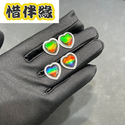 Xibanyuan Canadian ammolite stone two-color and three-color ammonite earrings 12mm three colors