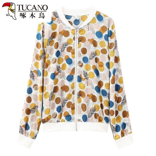 
Woodpecker beautiful top mother suit spring and summer chiffon sunscreen clothes for women with fashionable polka dot printed zipper cardigan baseball uniform 8043 colors 4XL
