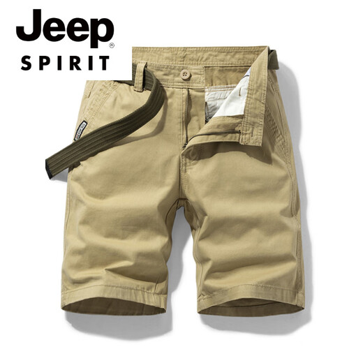 JEEP SPIRIT品牌优选多口袋纯棉工装短裤男宽松直筒五分2025夏季ins休闲中裤 17152黑色 (不含腰带) 33 2尺6（135-150斤）