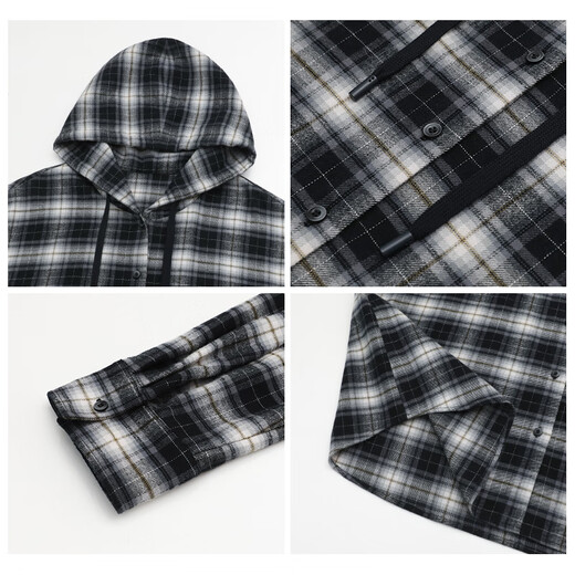 CHIC VEN 2025 Autumn and Winter Cotton Brushed Feel Versatile Hooded Plaid Shirt Lazy Feeling Long Sleeve Shirt Women chicven navy plaid S (43-58kg)