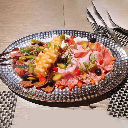 Znmw Western Dish Sware, кованая серебряная овальная тарелка, сыр, сыр из нержавеющей стали, рыбная тарелка, сталь, овальная тарелка, 35 см 3523