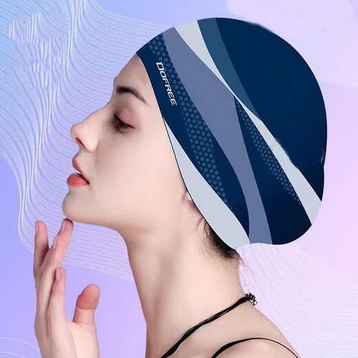 Chuangjingyi chooses silicone swimming cap for women, plus size, waterproof, non-stretching, long hair, fashionable and comfortable, ear protection, adult women's swimming cap, Luyang silicone swimming cap + swimming goggles + nose clip earplugs (set