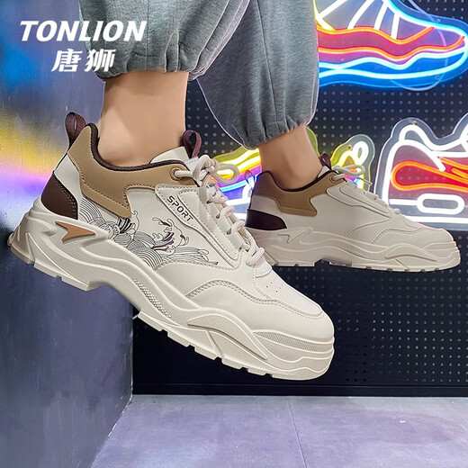 Tang Lion (Tonlion) обувь мужская обувь Осень 2025 г. Модные повседневные спортивные туфли мужская толстая подошва, повышающая высоту папы, мика 42