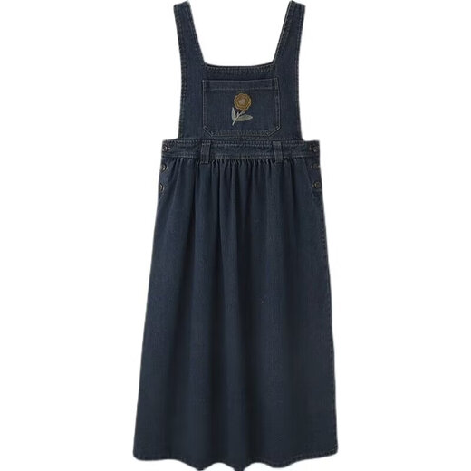 Retro age-reducing denim strap skirt for women spring and summer large size fat mm Korean style student cute embroidered suspender dress blue and gray [MY-8858] S