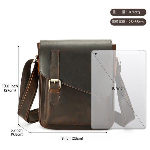 MVA (MVA) cowhide men's shoulder bag, genuine leather crossbody bag, Crazy horse leather retro casual men's shoulder bag trendy 6227 coffee color