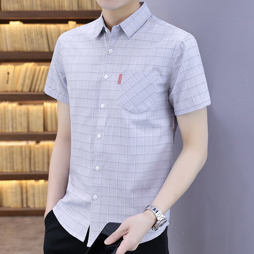 Hualin Fashion Summer Striped Kurzärmel-Hemd Koreaner lässig und vielseitig gutaussehend halbärmelig Hemd Unterwäsche 844 Khaki XL 120-135 Jin [Jin ist gleich 0,5 kg] tragen