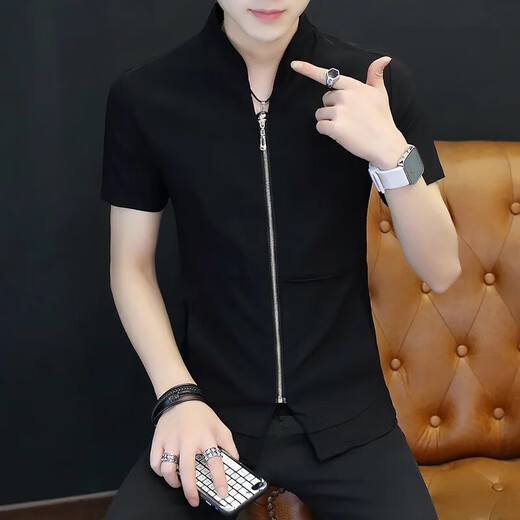S.Sofea Men's Slim Fit Trendy Trendy à manches courtes Collier de chemise personnalisée Corée Collier Summer Trendy Men's Vêtements 603 Guangzhou Treize lignes 9905 SHEEVE BLANC S (poids recommandé pour être 90 Jin [Jin est égal à 0,5 kg]))
