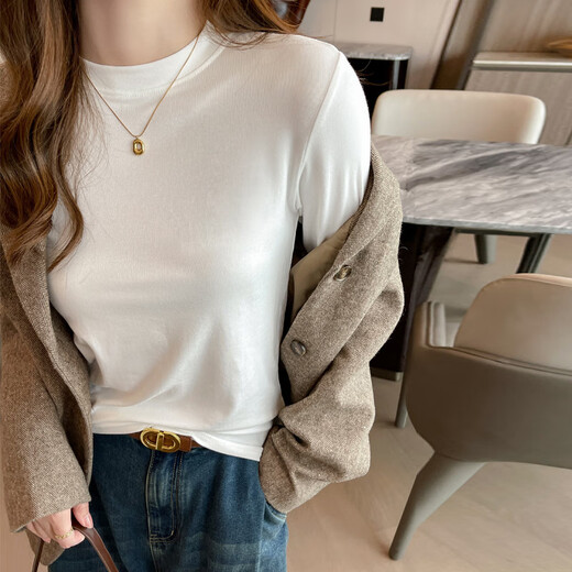 Langsha Modal small stand-up collar bottoming shirt for women 2025 spring and autumn new style can be worn outside the right shoulder long-sleeved top T-shirt