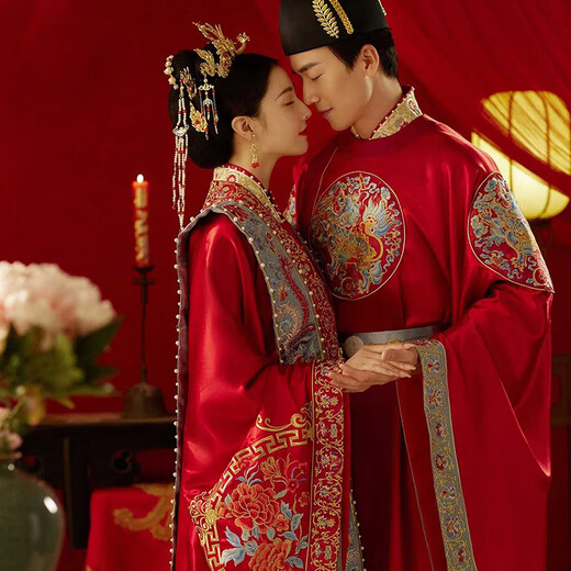 
Xiuhe Family Ming Dynasty wedding dress Han Dynasty ancient wedding dress Han Dynasty ancient wedding dress Han Dynasty newcomer show and phoenix crown summer clothes 085 N-085 men's style equal size