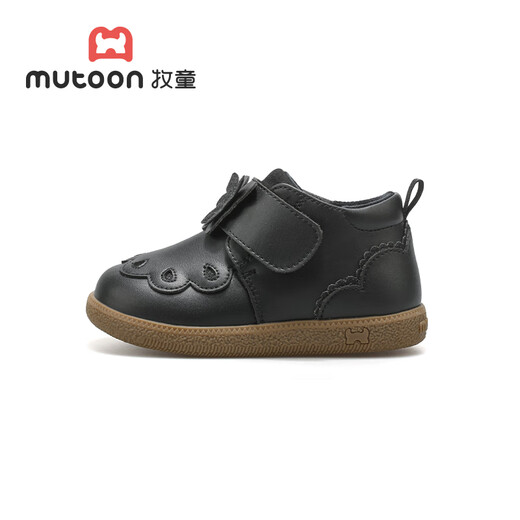 Shepherd girl princess shoes winter velvet soft-soled small leather shoes sweet bow baby girl leather boots piano key black 28