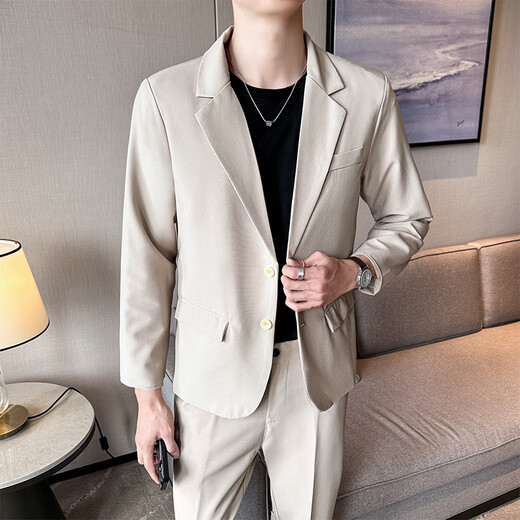 Romon Casual Trend Frühlings- und Herbstanzuganzug Herren, schlanker und High-End-Single-Jacke Koreaner Stil Trendy Small Anzug Dunkelgrauer Anzug (Hosen + Anzug) XL [Empfohlen 130-145jin [Jin entspricht 0,5 kg]]