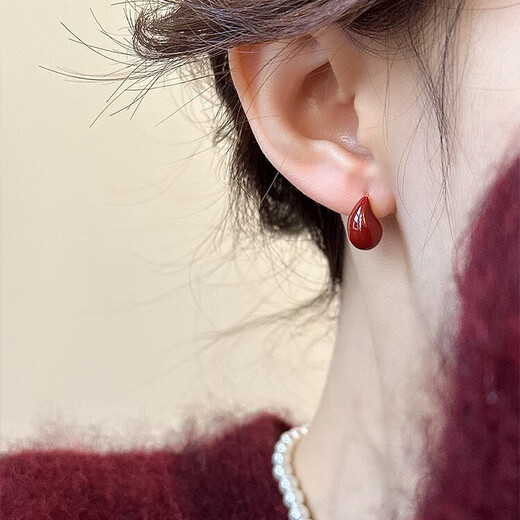 Core luxury retro dripping glaze red earrings women's dripping style earrings 2025 new high-end Hong Kong style earrings earrings retro dripping glaze red earrings