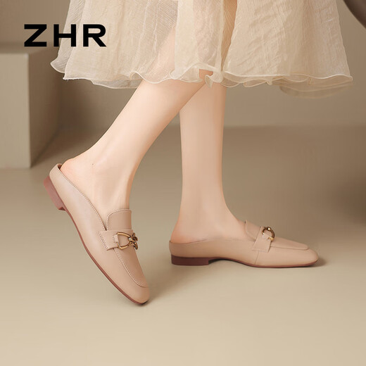 ZHR包头拖鞋女夏通勤穆勒半拖女外穿法式凉拖一脚蹬女鞋AH681杏色37