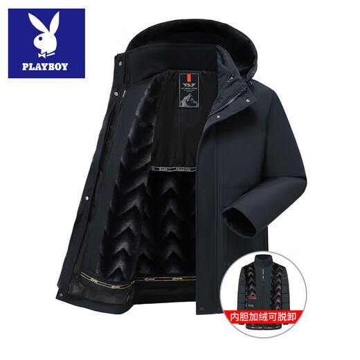 Playboy Dad Winter Jacket Middle-aged and Elderly Cotton-padded Jacket Men's Plush Thickened Grandpa Down Jacket Mid-Length Middle-aged and Elderly Cotton-padded Jacket 029 Cotton Removable Black Main Image Video Style L (80-100Jin Jin is equal to 0.5kg)