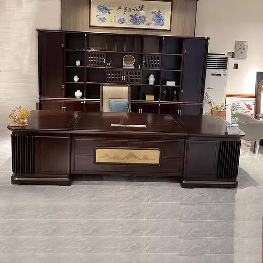 New Chinese style solid wood office desk boss desk North American black walnut modern light luxury chairman's office executive desk 2.0m boss desk (ash wood)