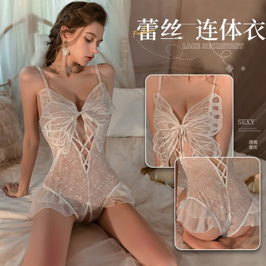 性感连体衣新款调免脱套装大码制服激情睡衣诱惑9892 蝴蝶蕾丝开裆连体衣白色 均码建议体重80-120斤