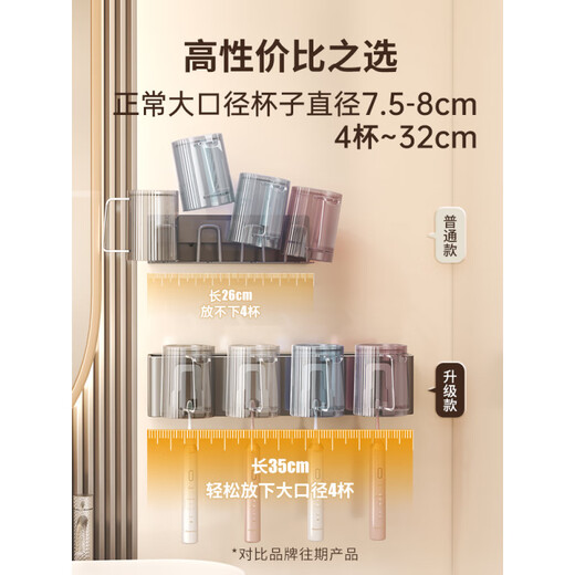 LDVEP免打孔壁挂卫生间浴室刷牙漱口杯套挂装墙电动牙刷架子杯架置物架 灰牙刷架2杯(带杯)+吹风机架9926