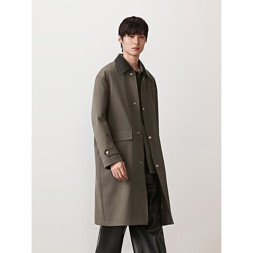 GXG men's crisp custom-dyed worsted classic lapel silhouette long windbreaker brown 175/L