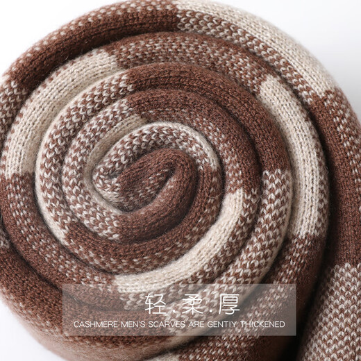 JIUJI cashmere scarf for men, thickened and warm in winter, 2025 new high-end knitted scarf as a gift for boyfriend, brown