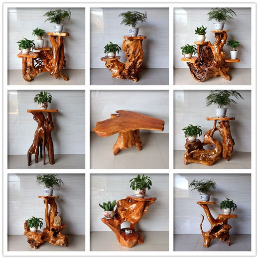 
Log root carved rack tree root natural ornament living room multi-layer bonsai rack fish tank solid wood base balcony 16869