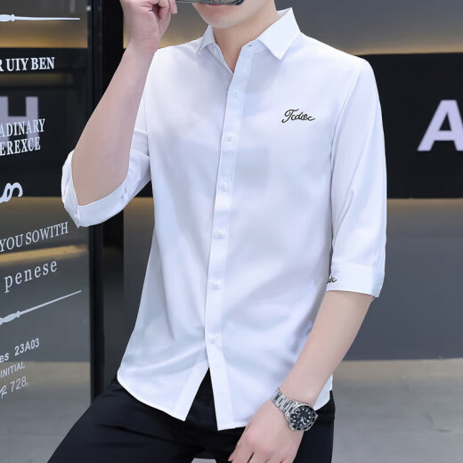 森马（Semir）商场同款男装2025夏季衬衫男条纹中袖韩版修身潮流半袖休闲小衫男 HT684黑色 M 90-105斤穿