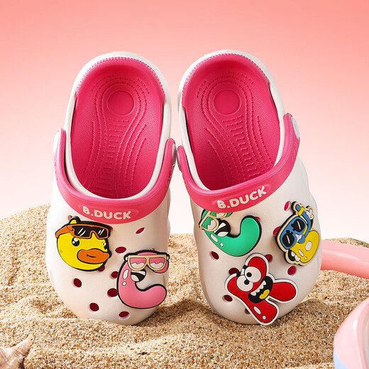 B.Duck Little Yellow Duck Children's Shoes Children's Croc Shoes Cute Cartoon Beach Slippers for Boys and Girls Garden Shoes 5964 White Rose Red 30