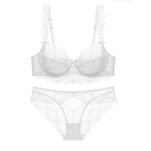 Dudant Luxury International Brand Sexy Underwear Women's Black Lace Big Breast Revealing Small Side Breasts Anti-Sagging Bra Set Black Set A Style S 32/70A (With Panties)