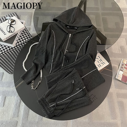 Magiopy International Luxury High-End-Marke Spring 2025 Neue europäische Gray Casual Sports-Set Frauen-Modezeitalter reduzieren den zweiteiligen Set im Freien im Freien (100jin [Jin gleich 0,5 kg]))