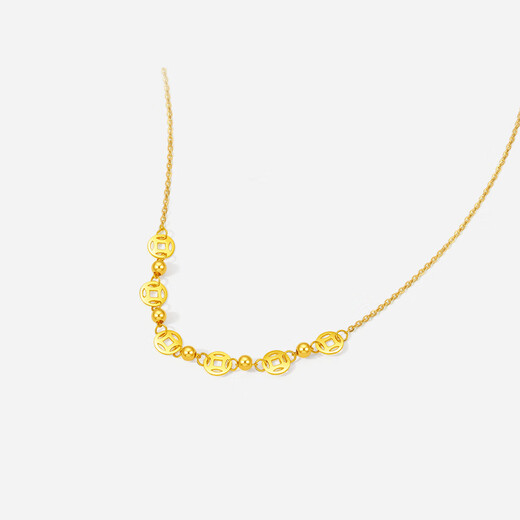 Saturday Fortune (ZLF) Yellow 18K Gold Necklace for Women Copper Coin Pendant Fashionable and Exquisite Holiday Gift for Girlfriend Pendant (40+5cm Adjustable)
