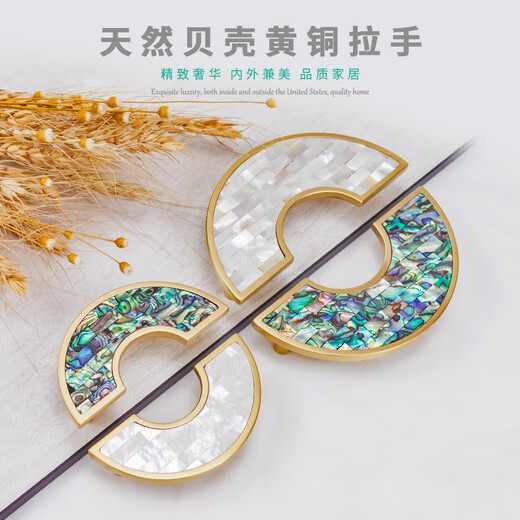语森忆黄柜门把手衣柜抽屉柜门贝壳高端五金拉手 GBT12178C花贝一对_直径120mm孔