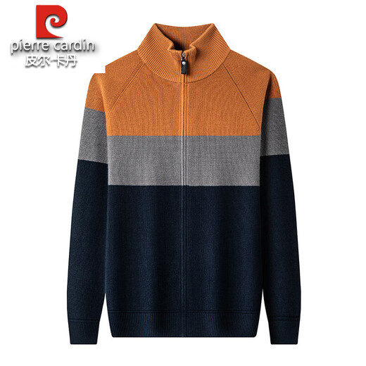 Pier Cardin Contrast Stripes 100% en laine en tricot en tricot en tricot pour hommes et collier d'hiver Collier décontracté veste de pull masculin Zanglan M 165 Suggestion 90-115Jin [Jin est égal à 0,5 kg]