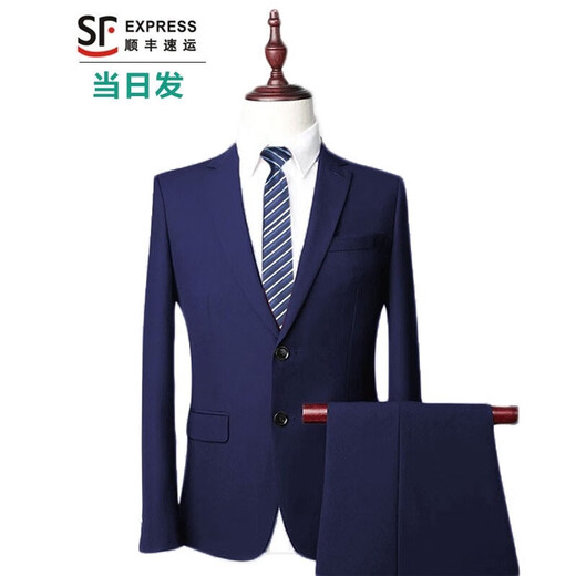 Mania Kangaroo Suit Men's Jacket Korean Style Slim Groomsmen's Suit Groom Wedding Professional Formal Business Suit Suit Royal Blue Suit+Pants+Shirt+Tie L