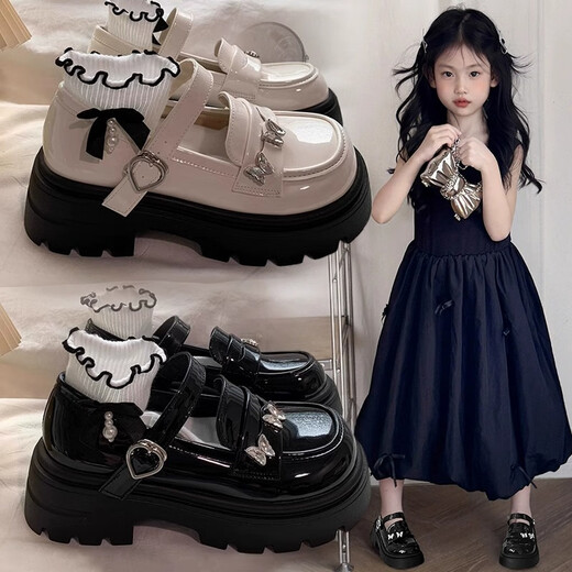 LINBUXAN genuine leather girls' leather shoes 2025 spring and autumn new British style children's black performance shoes princess shoes jk loafers black 26 shoe inner length 16.2cm