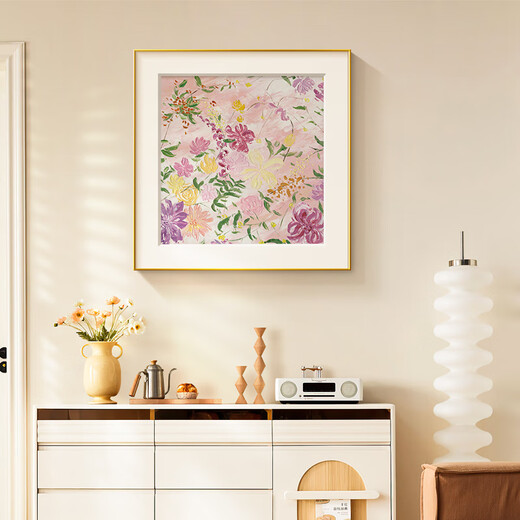 Long time no see Gao Jing cream style living room decoration painting abstract fresh floral sofa background wall artistic porch hanging painting