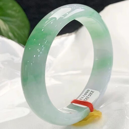 Myanmar Ice Jade Bracelet Jade Bracelet Light Green Floating Flower Bracelet Floating Green Positive Circle Ice Waxy Jade Bracelet Women's 53 Circle Mouth