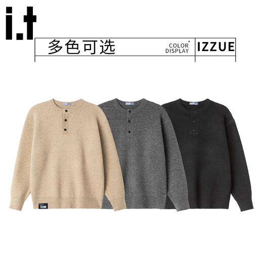 Izzue it trendy Henry collar sweater for men in autumn and winter Japanese style retro loose thick warm wool sweater black official authentic M