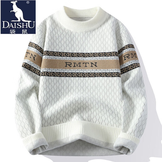Kangourou (Daishu) Pull de vison doux et gluant pour les hommes en automne et hiver épaissis en peluche à demi-collé et pull en tricot pour hommes en haut chaud 9905 blanc 3xl environ 150-165 Jin [Jin est égal à 0,5 kg] peut être usé
